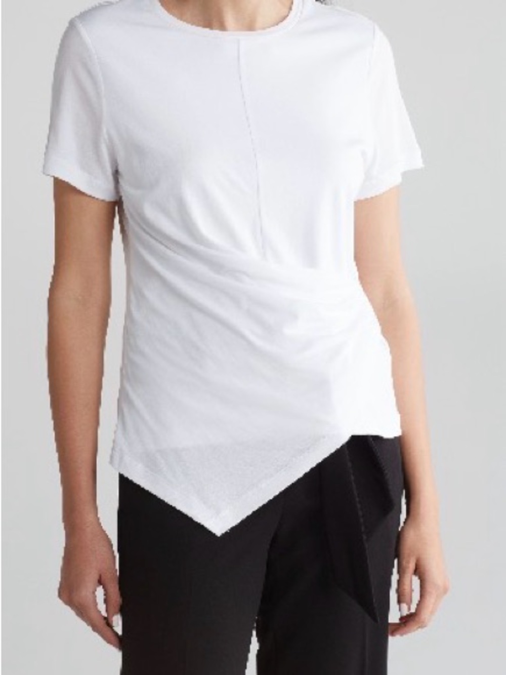 DKNY White Short-Sleeve Draped Asymmetric Top